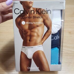 CALVIN KLEIN Briefs Mens Medium Blue White 3-Pack Cotton Brief Moisture Wicking